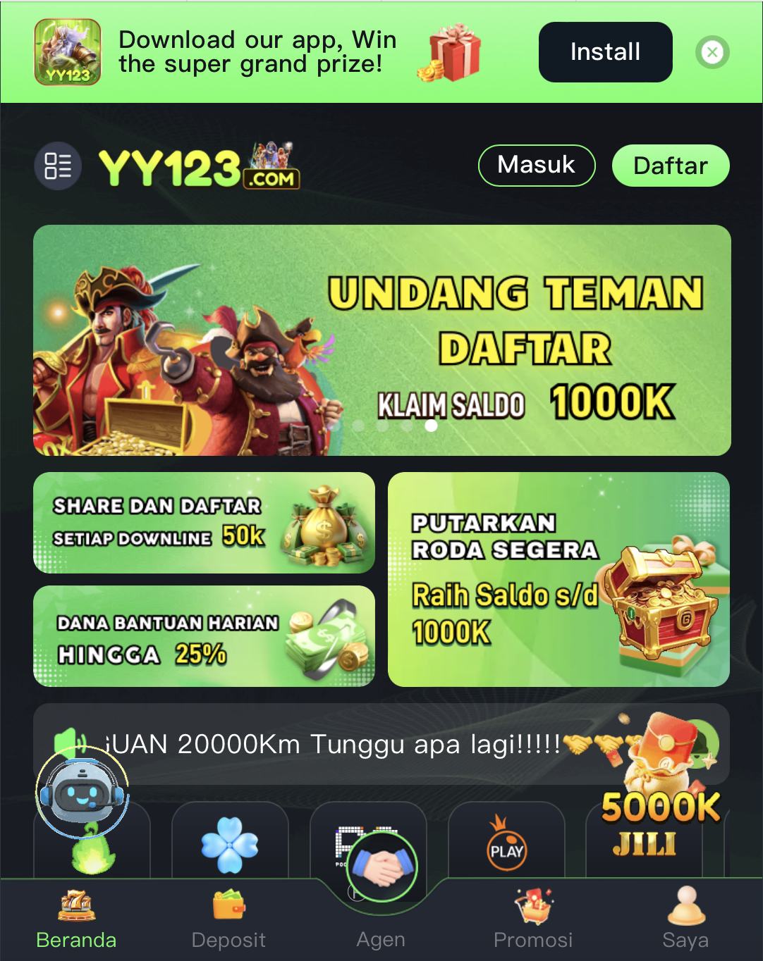 Yy123 bonus 123K platform game online aman